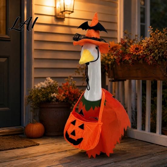 Outdoor Halloween Decorations 1 Set Porch Goose Outfit Ghost Costume with Light-up Lantern Spooky Clothes Pumpkin Apparel for 23 Inch Statue