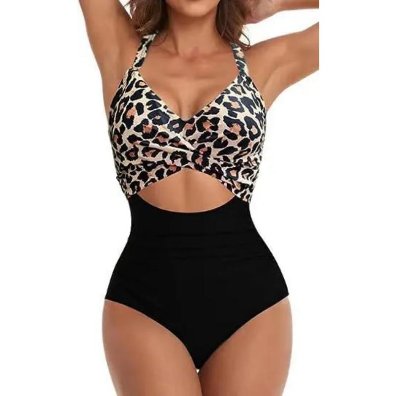 Leopard One Piece Swimsuit 2025 New Halter Push Up Swimwear Women Swimsuit Bathing Suit Beachwear Monokini Female Swimming Suits