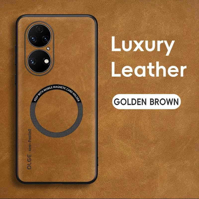 Для Huawei P50 P50 Pro P50 E Чехол из овчины с мелким отверстием Магнитный ТПУ Мягкий край Противоударный Защита от отпечатков пальцев Чехол для телефона