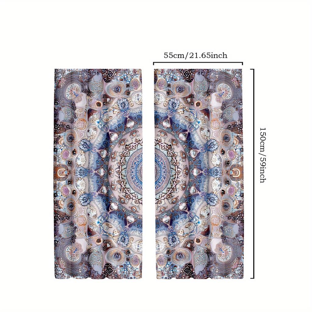 2pcs Bohemian Mandala Curtains - Purple Abstract Floral Design, Semi-Sheer Polyester Drapes for Bedroom & Living Room Decor, Mac