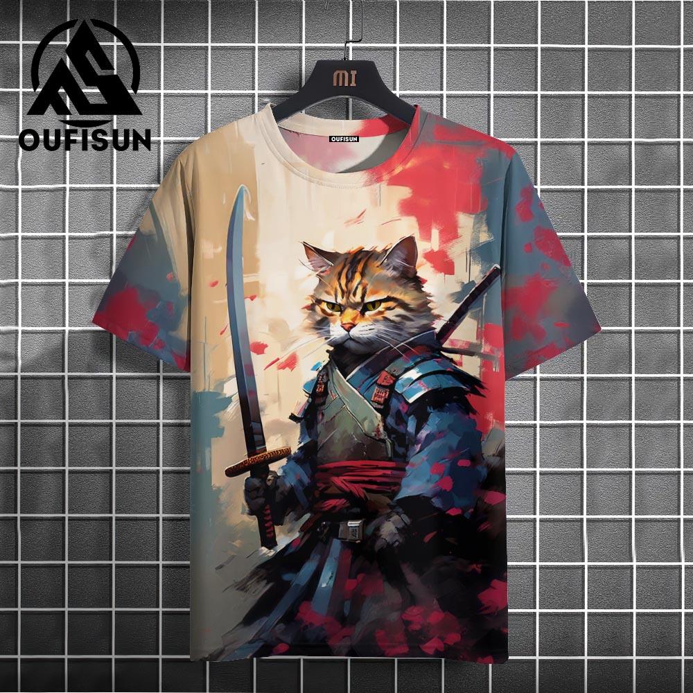 Мужская модная японская футболка с коротким рукавом в стиле самурай в стиле хип-хоп