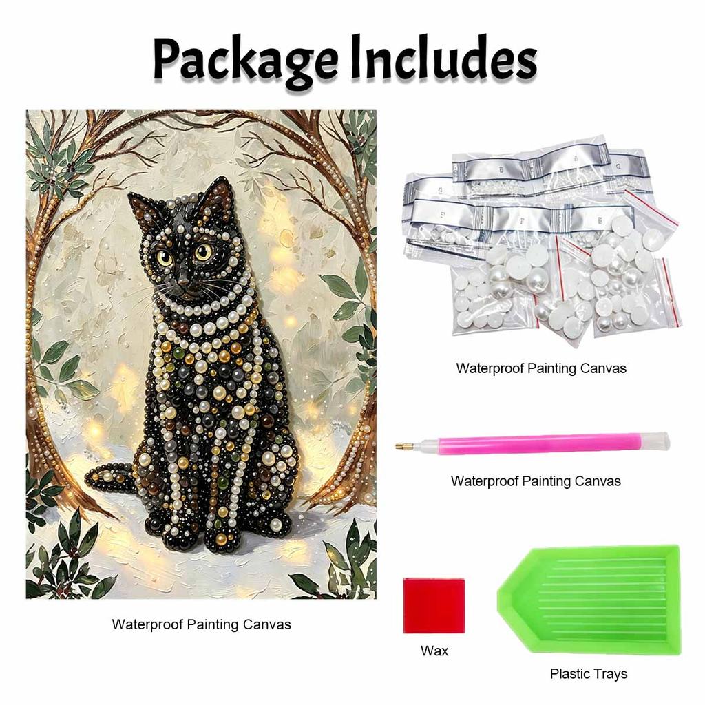 DIY Colorful Pearl Diamond Painting Black Cat Kit Pearl Decoration Office Wall Decor