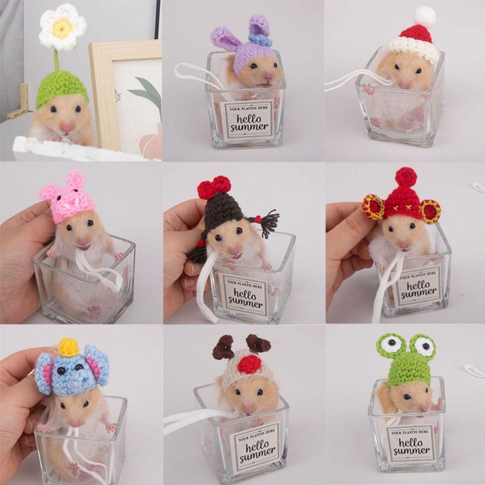 Мультяшная вязаная шапка для питомца Мягкий головной убор для хомяка Маленькие шапочки для мелких животных Для попугая Морской свинки Хомяка