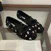 Novelty Suede Embroidery Ballet Flats Women Fashion Round Toe Soft Sole Elegant Mary Jane Shoes Comfort Outdoor  Shoes