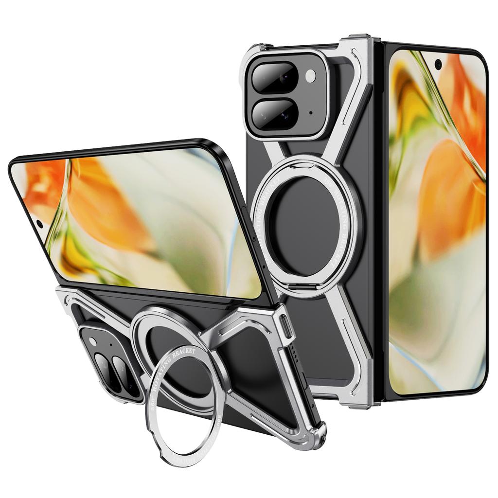 Для Google Pixel 9 Pro Fold 5G Бамперы Бескаркасная Металлическая Рамка Чехол Совместимый с MagSafe Подставка - Черный