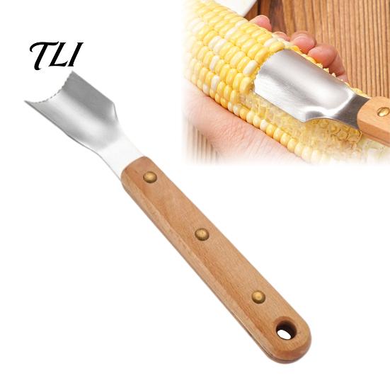 Corn Cob Peeler Stainless Steel with Wooden Handle, Sawtooth Blade Portable Thresher Curved Scraper, Stripping Tool for Kitchen Gadget Easy Clean