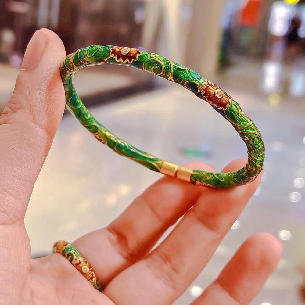 Браслет-кольцо с китайской перегородчатой эмалью, изысканный браслет-манжета с филигранным цветочным узором, женский эмалевый браслет, подарки