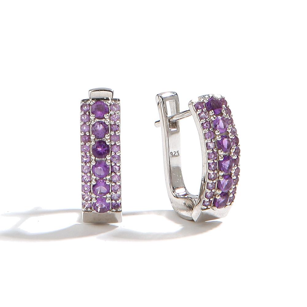 Великолепный дизайнерский серебряный комплект колец и сережек для женщин, натуральный аметист, февральский камень, модные украшения для особых случаев, подарок