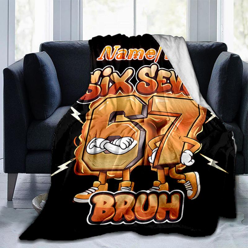1PC Custom Name Six Seven Bruh flannel blanket versatile,all-season throw suitable for the living room,bedroom,camping,travel,and gift