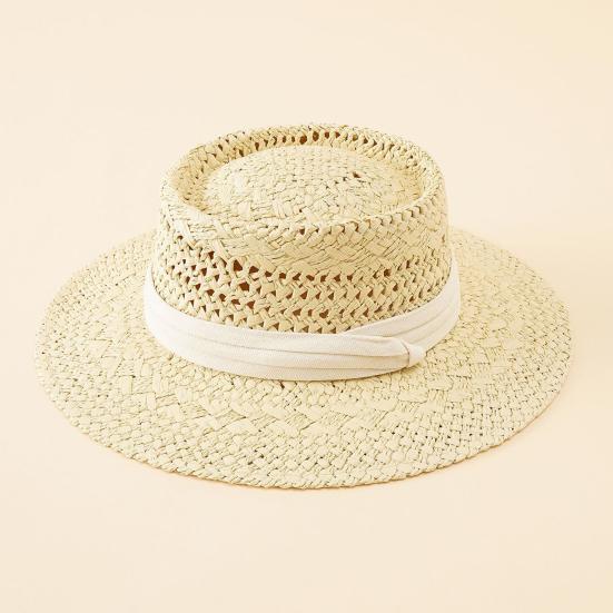 Женская летняя шляпа от солнца соломенная плетеная в стиле ретро в английском стиле с плоским верхом, сплошная цветная шляпа с широкими полями, защита от УФ-лучей, пляжная кепка для отпуска