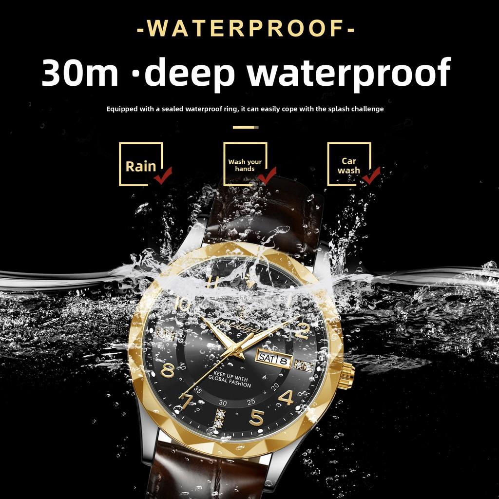 Swiss Mens Quartz Watch With Leather Strap And Luminous Dial For Casual Wear