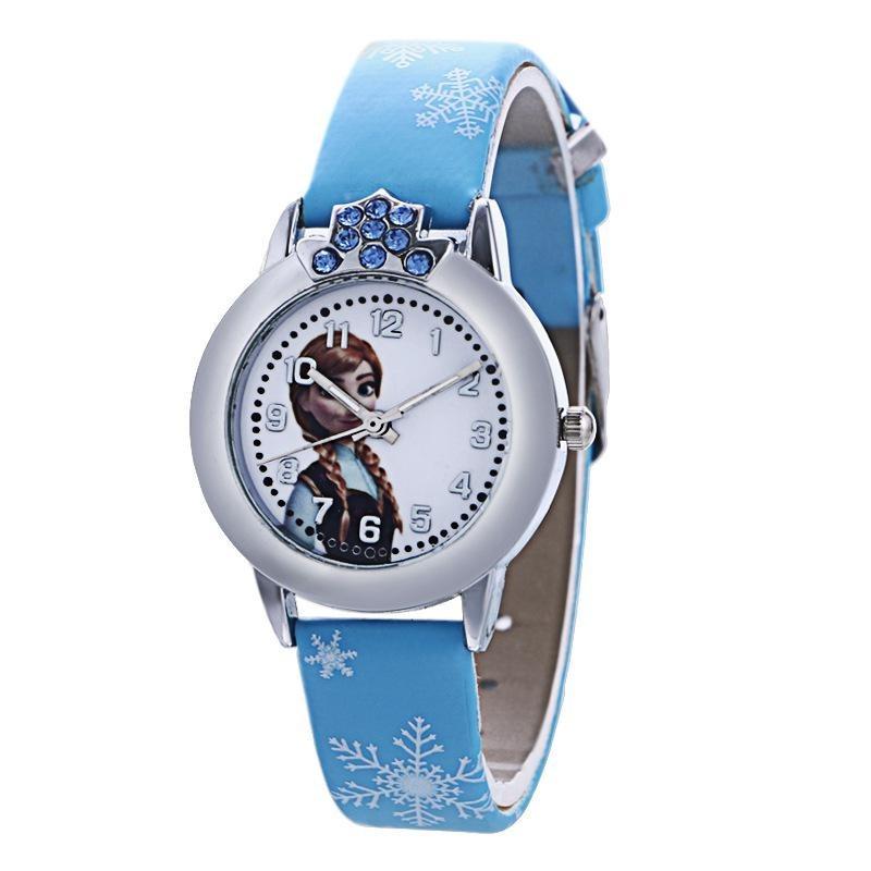 Cute Frozen Cartoon Quartz Watch For Boys And Girls With Colorful Pu Leather Strap And Life Waterproof Feature