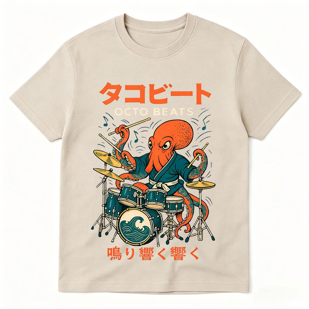 Japanese Octo Beats Osaka Dotonbori Drunken Octopus Funny T Shirts Unisex Women Retro Harajuku Oversized Cotton TShirts Streetwear