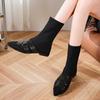 Fashion 2025 New Mid-leg Boots Women's Block Heel Stretch Knit Socks Boots Pointed Toe Sleeve Skinny Boots