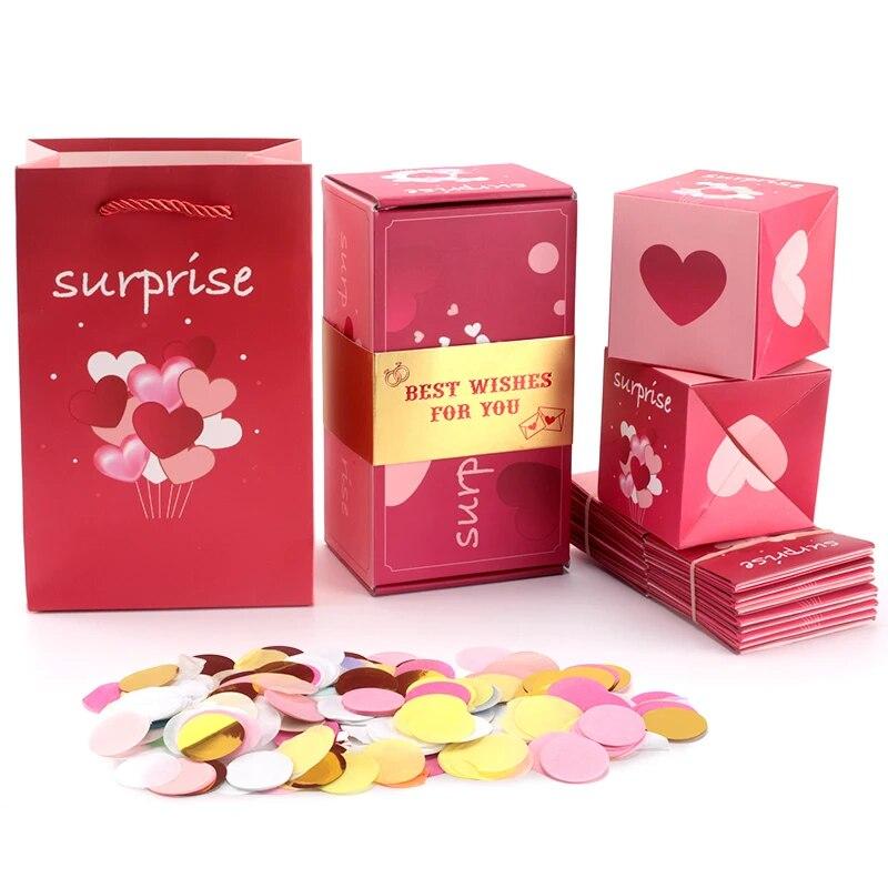 Surprise Gift Box with Confetti Cash Explosion Bounce Gift Box for Money Cards Photo Anniversary Valentine Birthday Prank Boxes