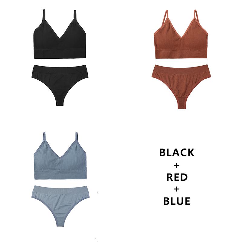 CINOON 3Pcs/Lot Women Bra Set Sexy Seamless Thong Low Waist Panties Wire Free Bra Bralette Lingerie Brassiere Female Underwear Set