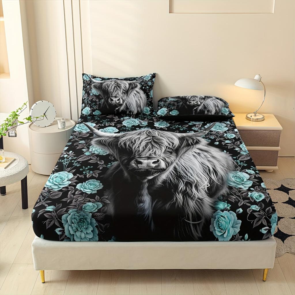 1pc Fitted Sheet Animal Wolf Eagle Lion Cat Cattle Print 100% Polyester Breathable Bedding Set for Home Decor Without Pillowcase