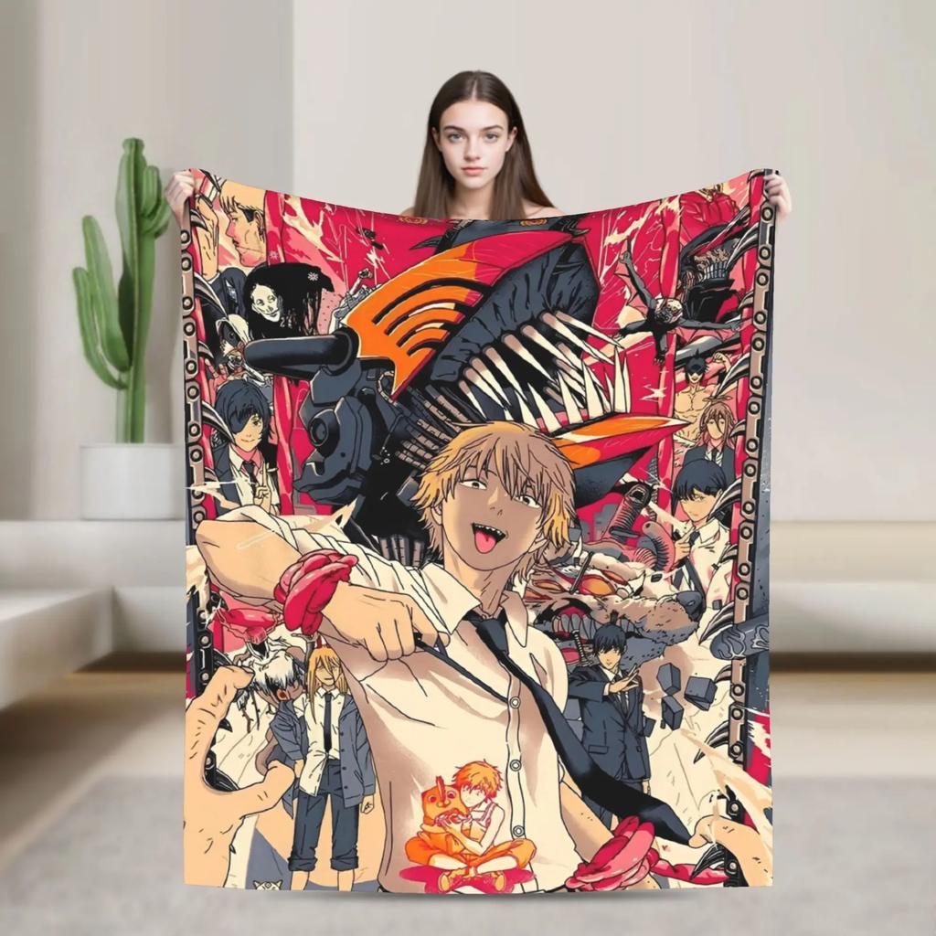 ChainsawsMan Reze Fleece Blanket  Soft Warm Anime Movie Throw Blanket for Home Living Room Dorm Gift