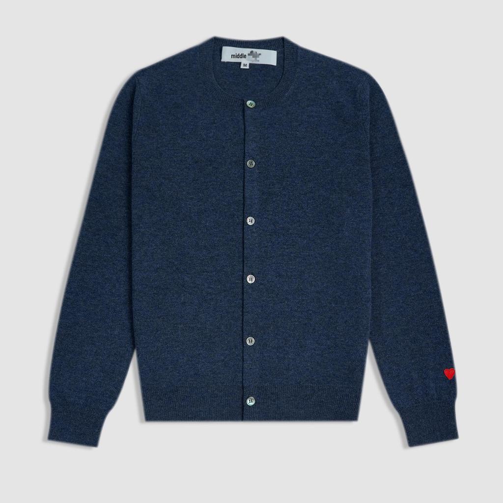 Women's Slim Fit Japanese-Style Wool Cardigan with Embroidered Peach Heart