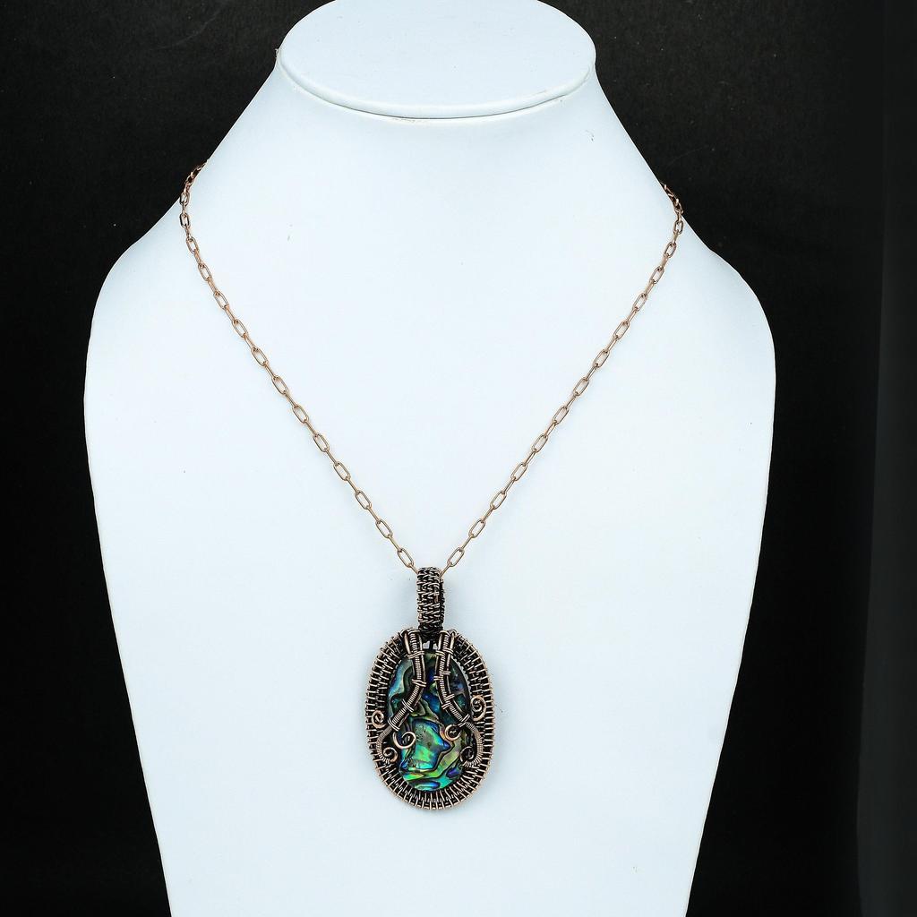 Подвеска из медной ракушки Abalone Shell, подвеска из медной проволоки, драгоценный камень в виде ракушки Abalone Shell, медная бижутерия, кулон ручной работы, подарок для него, подарок для матери