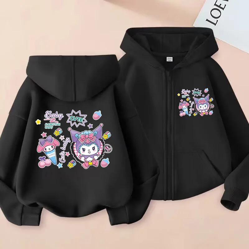 Толстовка на молнии Kawaii Детская уличная одежда Kuromi Детская толстовка на молнии Детская толстовка Одежда манга Детская для девочки мальчика Топ Худи