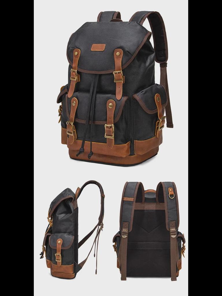 Retro Waterproof Canvas & Cowhide Men's Travel Backpack