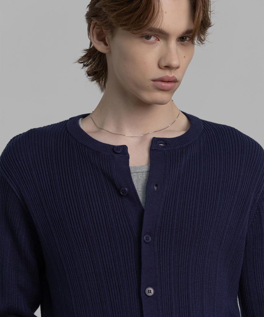 DECOROSO Mix Ribbed Round Cardigan [Navy]