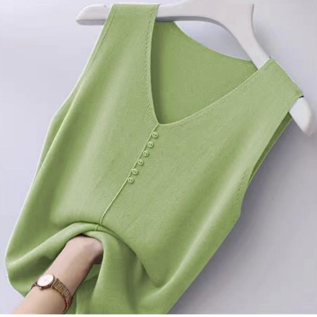 Летняя женская рубашка большого размера без рукавов из ледяного шелка, свободная короткая рубашка с v-образным вырезом, топ, жилет
