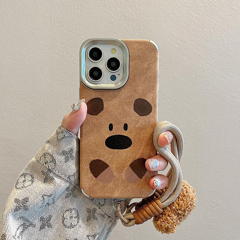 Ins Autumn and Winter Brown Expression Plush Bear for Apple 16 Mobile Phone Case for IPhone15ProMax Anti-fall 14