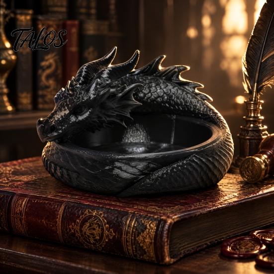 Маленький лоток для канцелярских принадлежностей, 3D-печатный лоток для украшений в виде спирального дракона, Органайзер-блюдце для безделушек в стиле темного фэнтези, Готический стол из PLA для прихожей, прикроватной тумбочки,