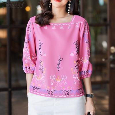 Женская повседневная блузка с круглым вырезом и рукавом 3/4 с принтом