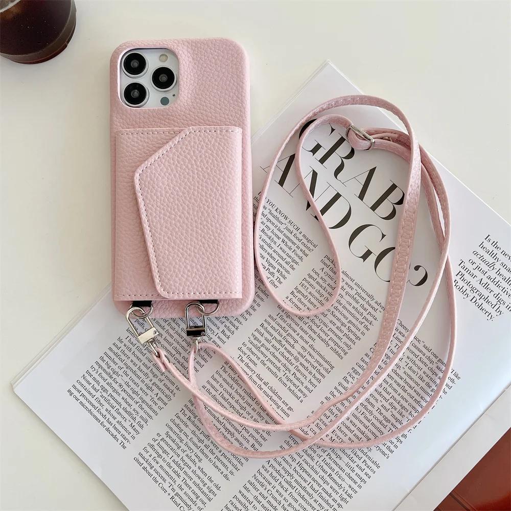 Leather Crossbody Lanyard Wallet Phone Case for IPhone 15 14 13 12 11 Pro Max Mini X XR XS Max 8 7 Plus SE 2 3 Card Holder Cover