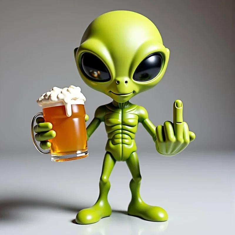 1Pc Funny Alien Statue Sculpture - Resin Beer Drinking Alien Resin Vivid Expression Waterproof For Garden Middle Finger Alien