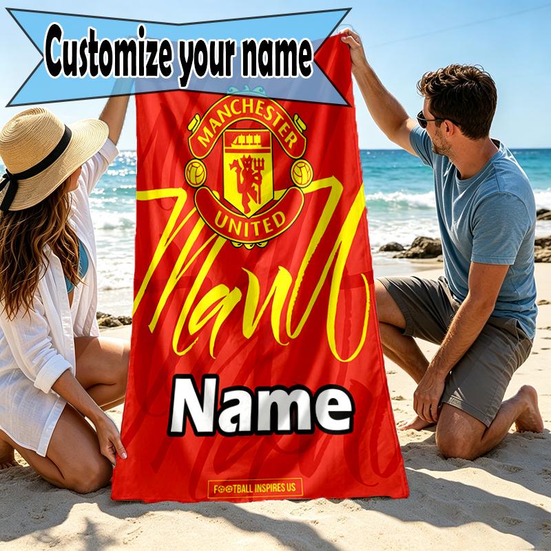 Custom Name Personalized Manchester Football F.C Print Beach Towel, for Trip Camping Beach Party Home Decor, Birthday Gift for Family & Friends