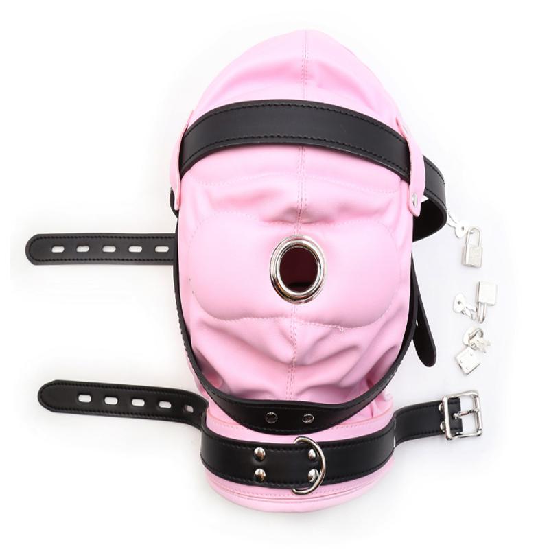 Товары для взрослых Головные уборы с завязанными глазами Дырявый рот Регулируемая маска Толстая кожа Черный Красный Капюшон Реквизит