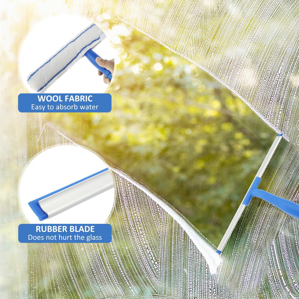 3 In 1 Glass Brush Windows Cleaner Squeegee with 53in Long Hand Professional Household Window Water Stain Cleaning Tool for Bath