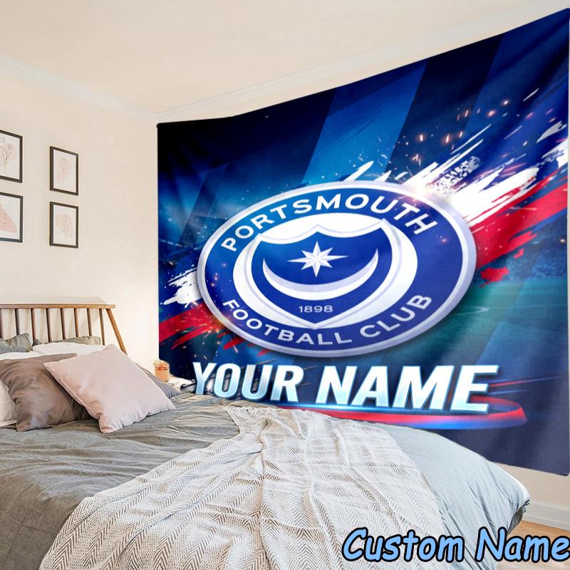 Custom Name Portsmouth Football Tapestry Accessories for Bedroom,Livingroom, dormitory Room Wall Hanging Decor, Fan Birthday Gifts