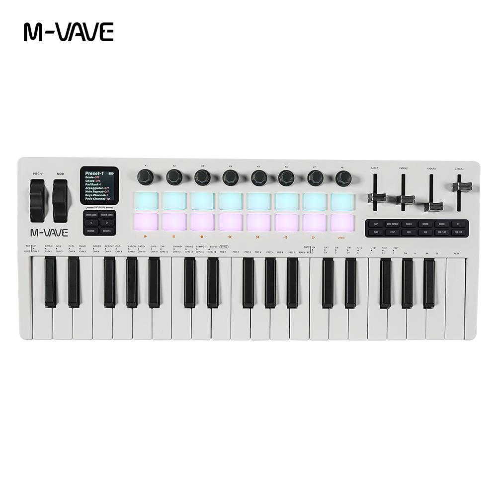 M-VAVE SMK-37 PRO 37 клавиш Клавиатура 3 октавы 16 RGB подсветка Ударные пэды Поддерживает беспроводное подключение к нескольким системам