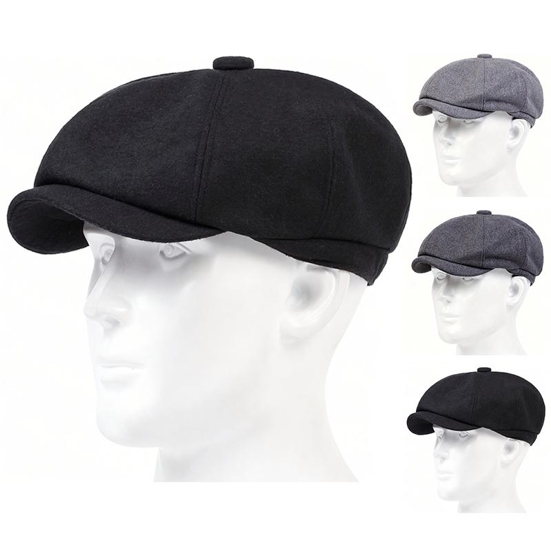 Solid Color Wool Newsboy Hat Men Peaked Cap Leisure Taxi Driver Hats Classic Beret Caps for Women