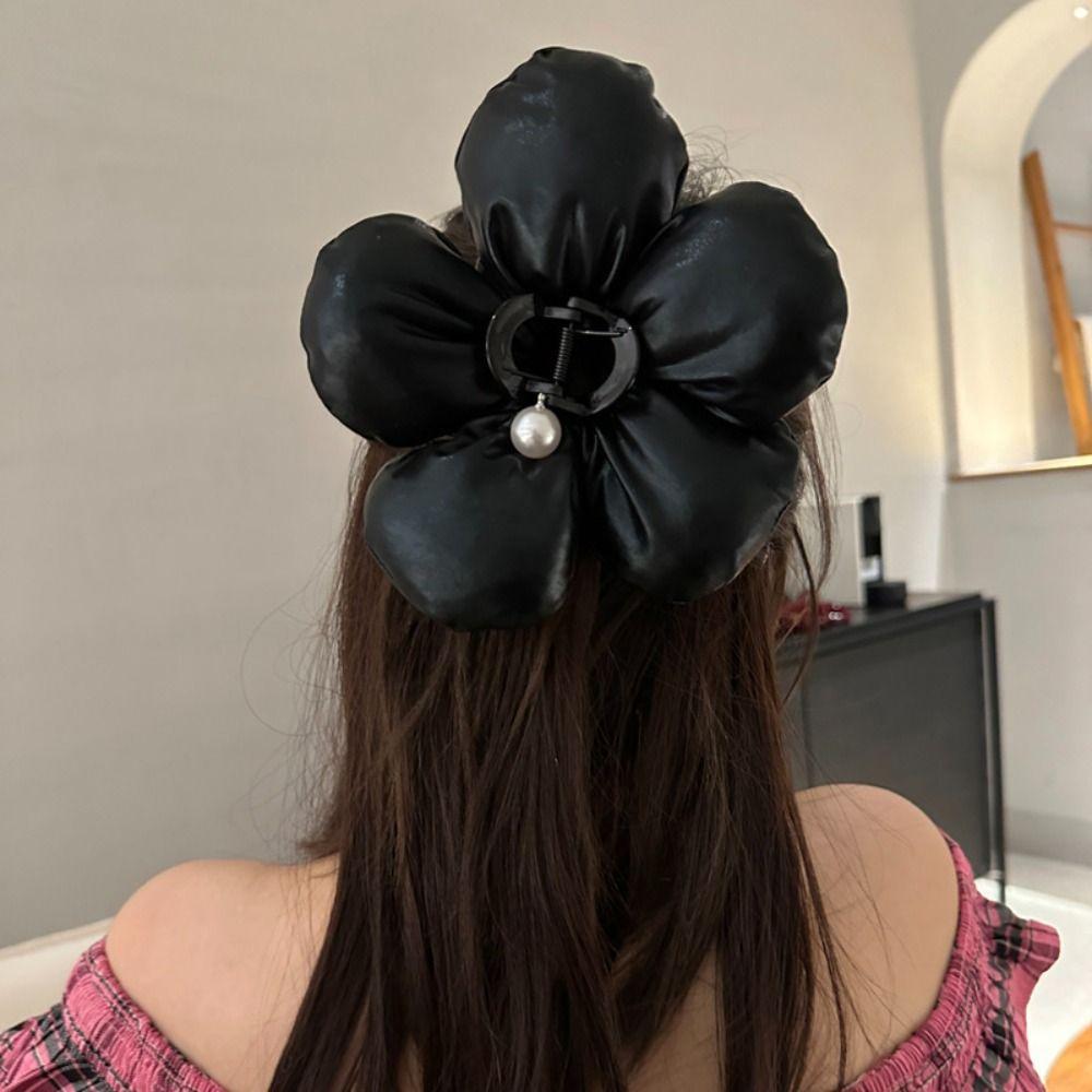Pearl Sponge Puff Flower Hair Claw Korean Style Exaggerated Crab Clip Scrunchies Shark Clip  Daily