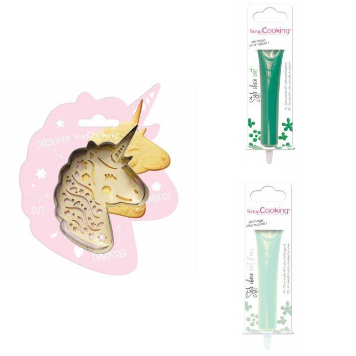 Unicorn Embossed Cookie Kit + 2 Green and Sea Green Chocolate Pens