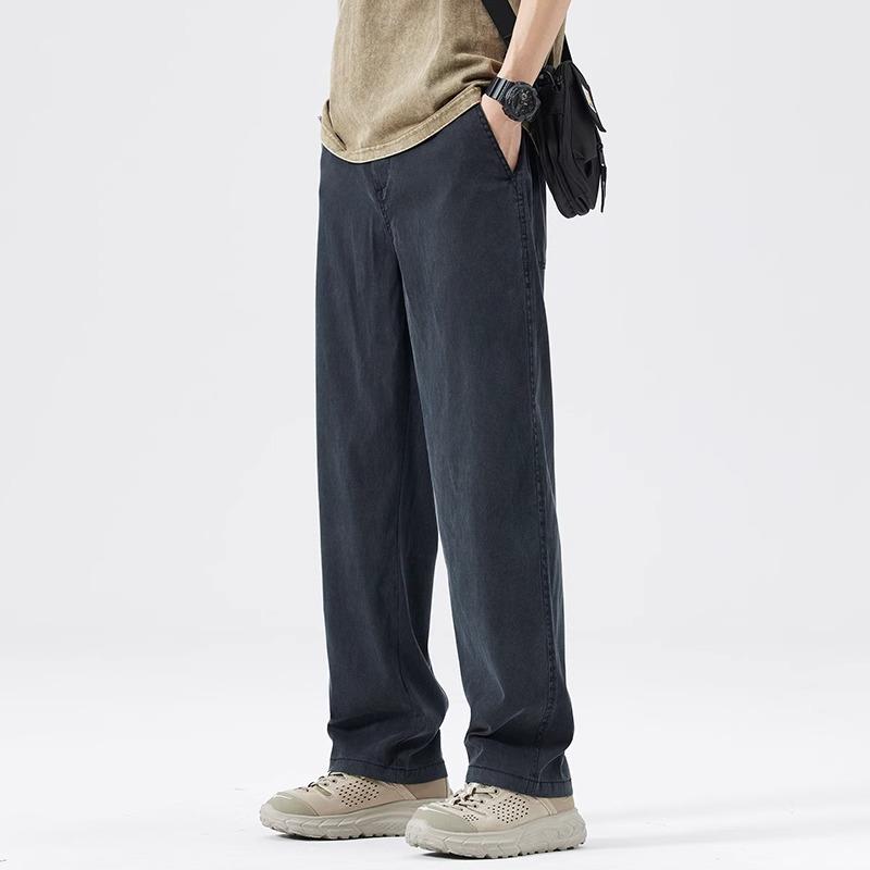 Мужские повседневные широкие брюки с эластичным поясом, летние прямые брюки из мягкого дышащего лиоцелла