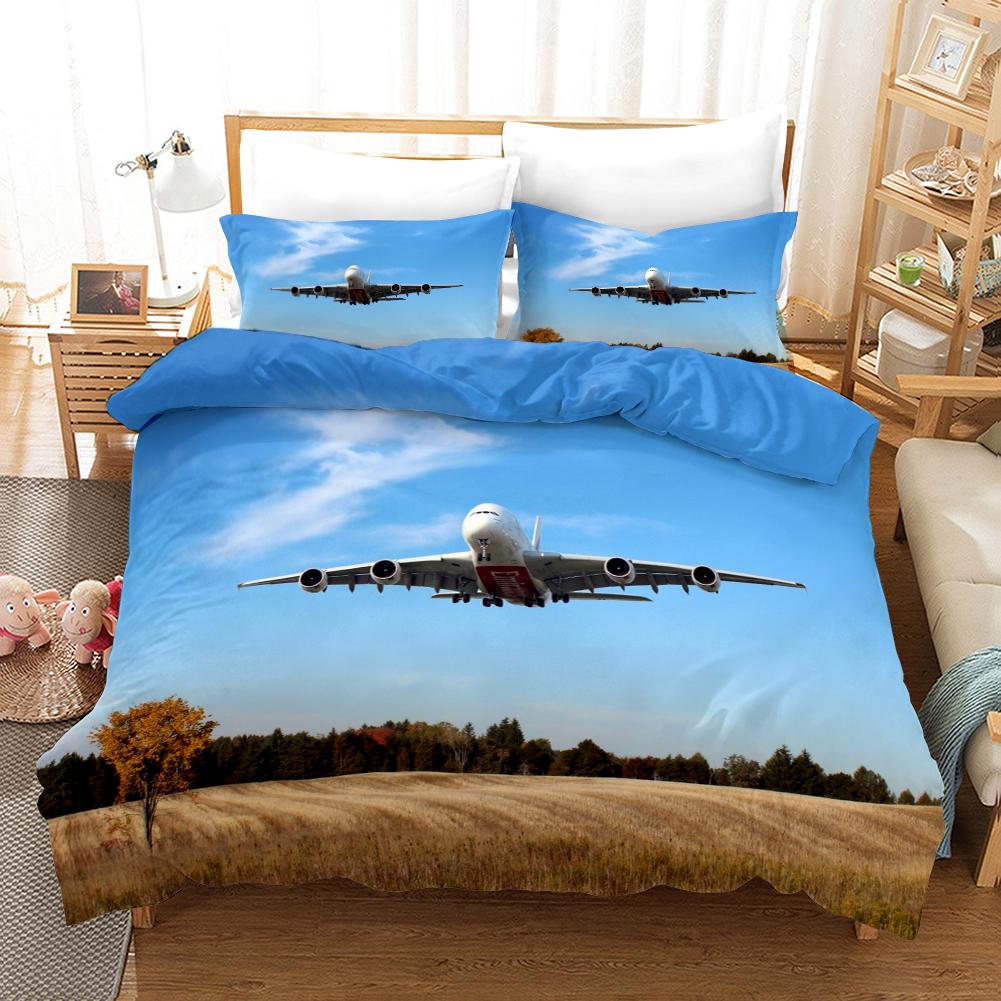 Plane Duvet Cover Microfiber Airplane Flying Through The Blue Sky Plane Theme Bedding Set for Boys Girls Double Queen King Size