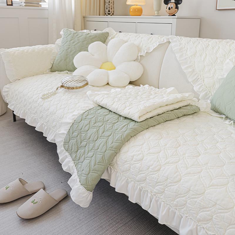 Оптовая продажа подушек для дивана Четырехсезонная универсальная тканевая подушка для сиденья Чистый хлопок Кремовый Ветер Лотосовый лист Край Нескользящий Чехол для дивана Полотенце