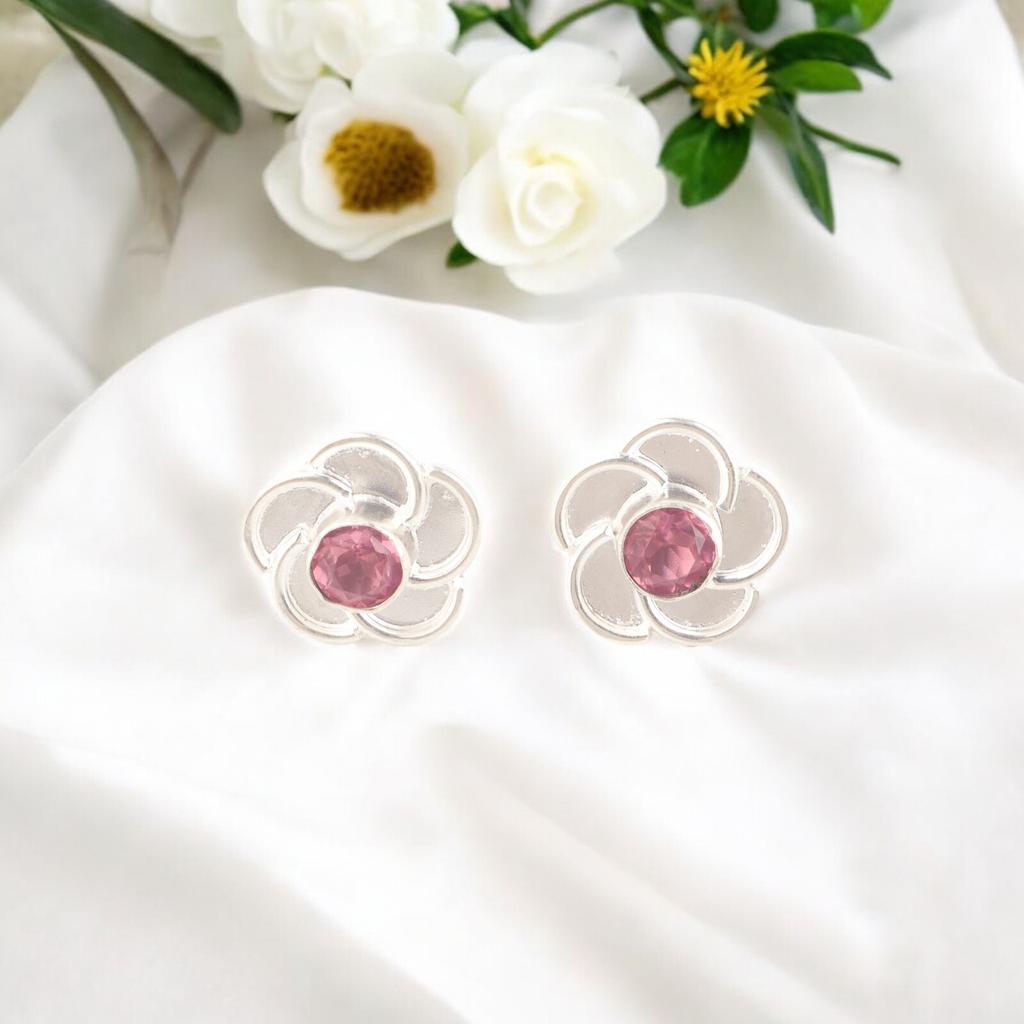 Натуральный розовый турмалин 925 пробы цельное серебро уникальные бохо украшения серьги-пусеты 0.5" EE-157-13