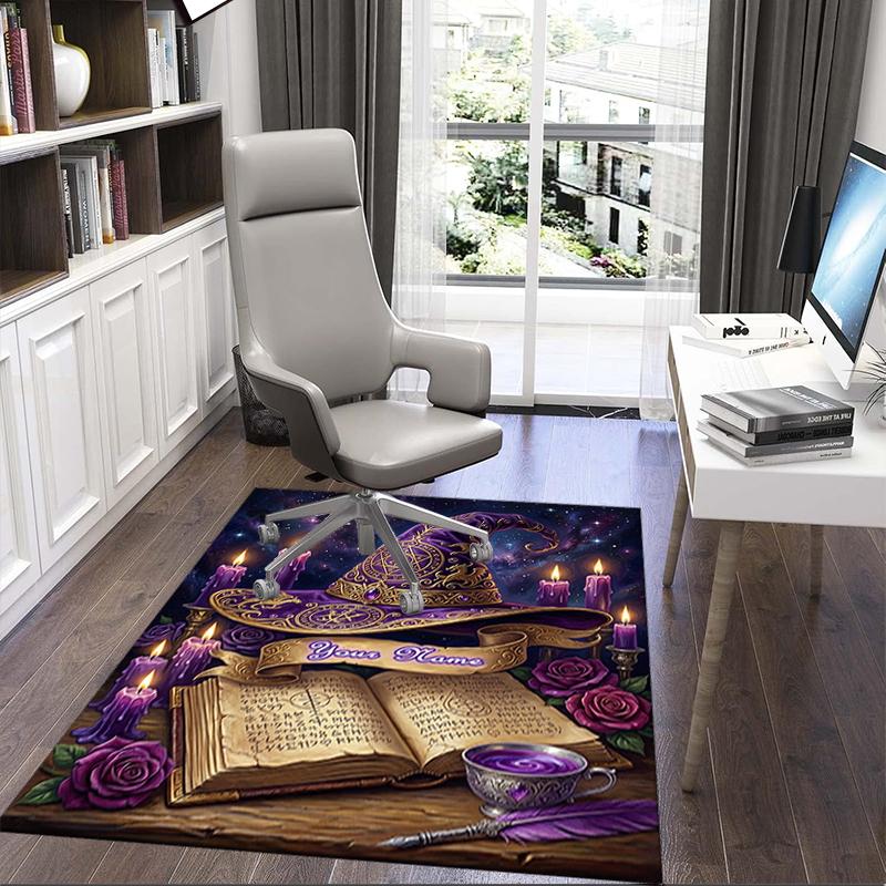 1PC Custom Name Witchcraft Spell Book Theme Floor Mat Ideal for Living Room, Game Rooms, Office, Bedroom,Floor Mat Playful Design