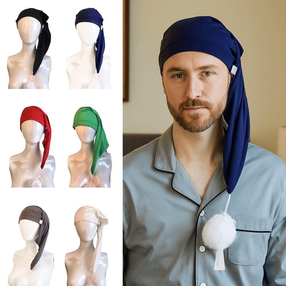 Elastic Sleepwear Hat with Pom Ball Stocking Santa Cap Night Sleeping Caps  Women Men