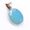 Natural Aqua Chalcedony Gemstone 925 Sterling Silver Two Tone Pendant 1.6'' M0U53