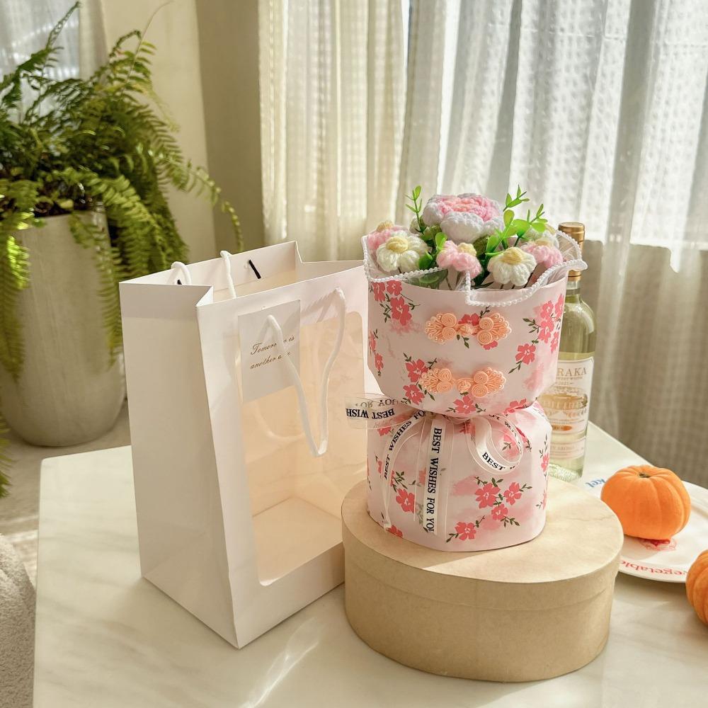 Romantic Carnation Bouquet Gift Finished Fake Flower Knitted Rose Bouquet Valentine's Day Gift