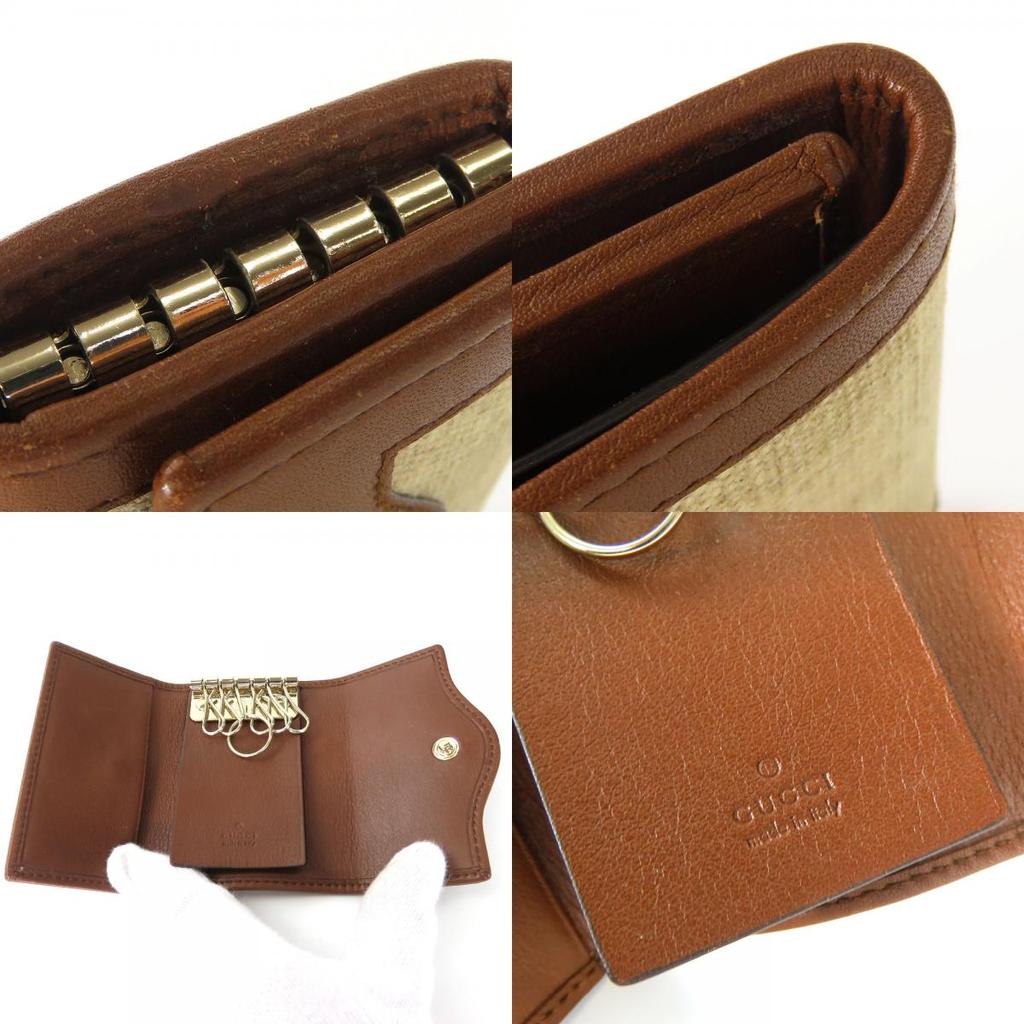Used GUCCI Key Holder  282432 Interlocking Six Hooks GG canvas/Calfskin Beige Brown Accessories